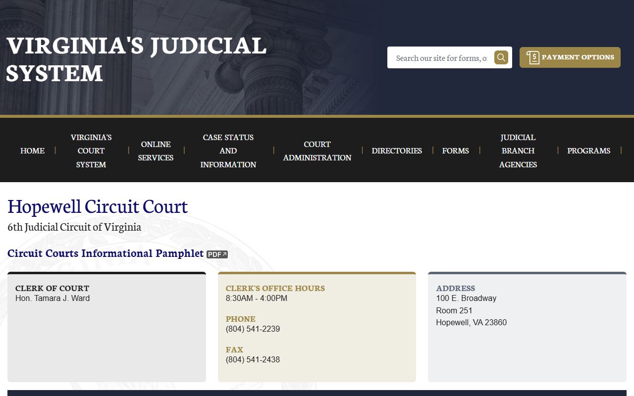 Hopewell Circuit Court criminal history records page