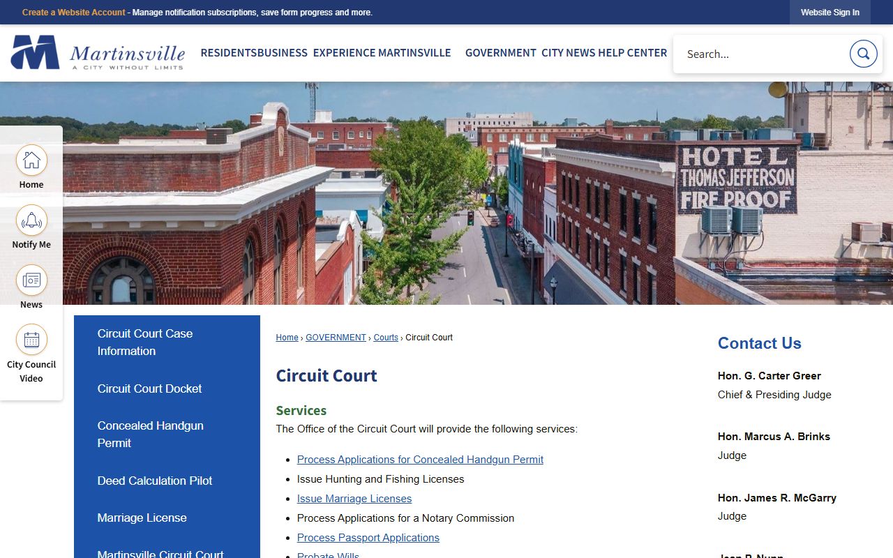 Martinsville Circuit Court local page with criminal records information