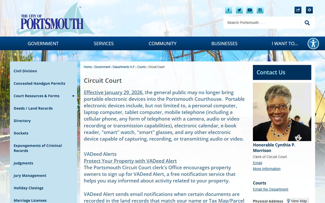 Portsmouth Circuit Court local website criminal records