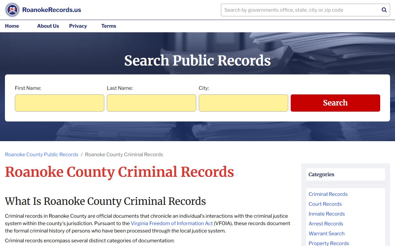 Roanoke City criminal records search
