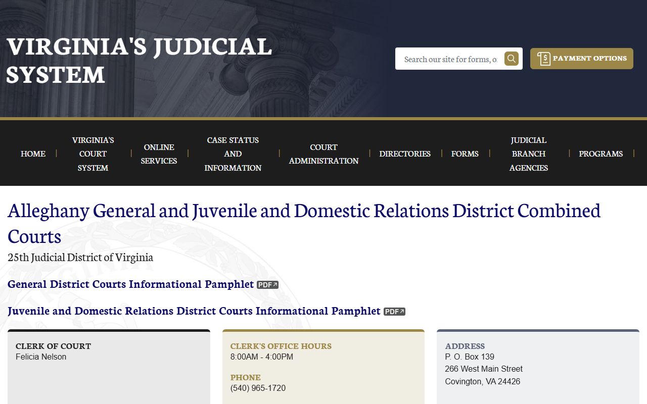 Alleghany County criminal history - Combined Courts docket schedule page