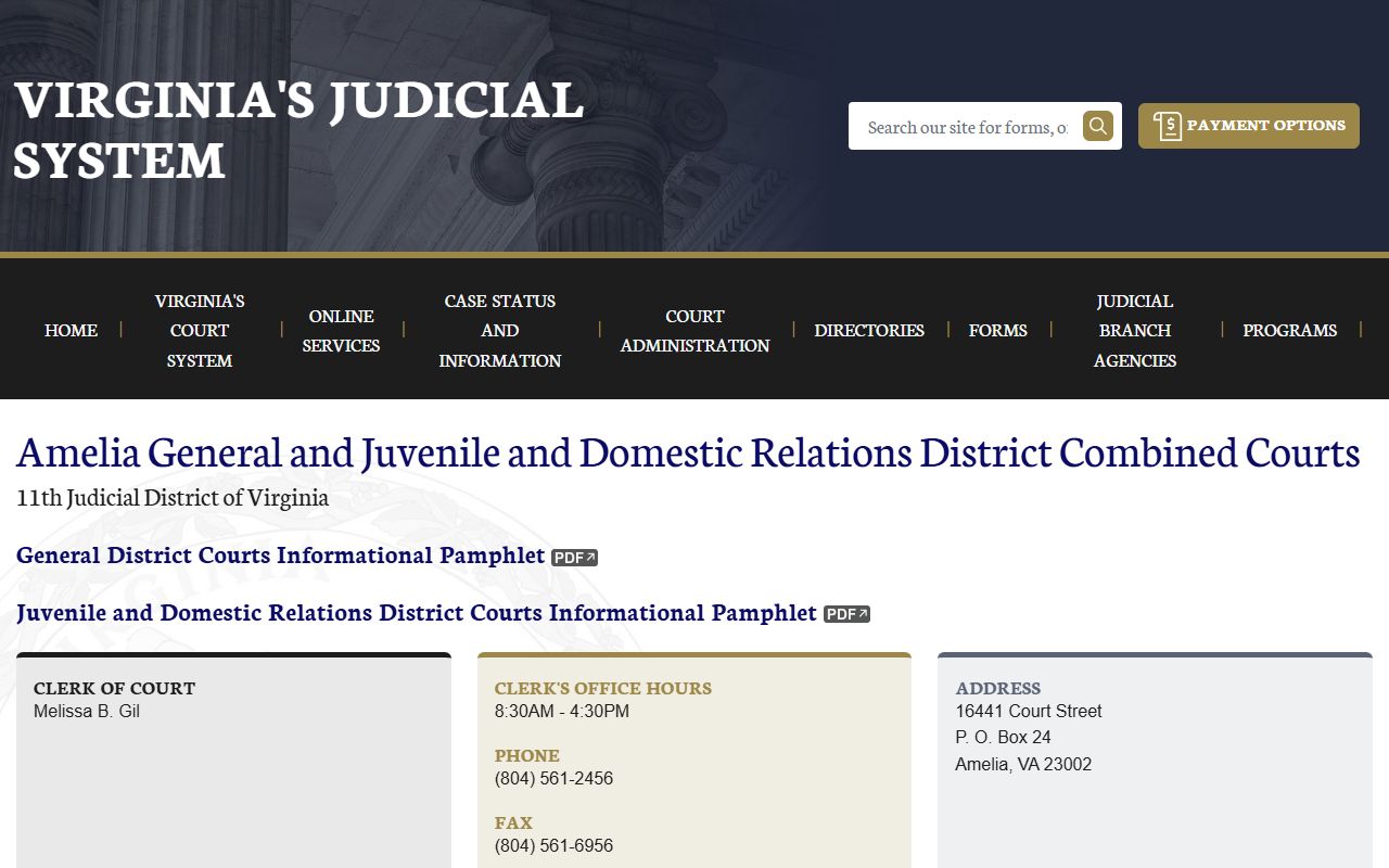 Amelia County criminal history - Combined Courts page on vacourts.gov