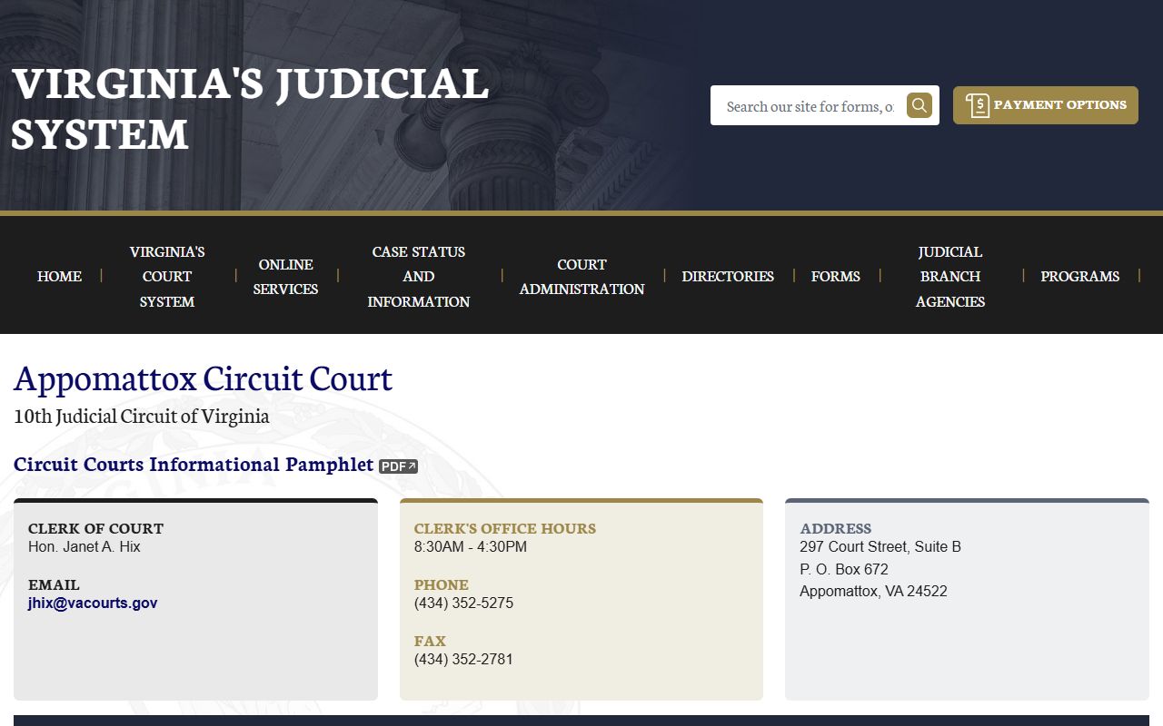 Appomattox County criminal history - Circuit Court page on vacourts.gov