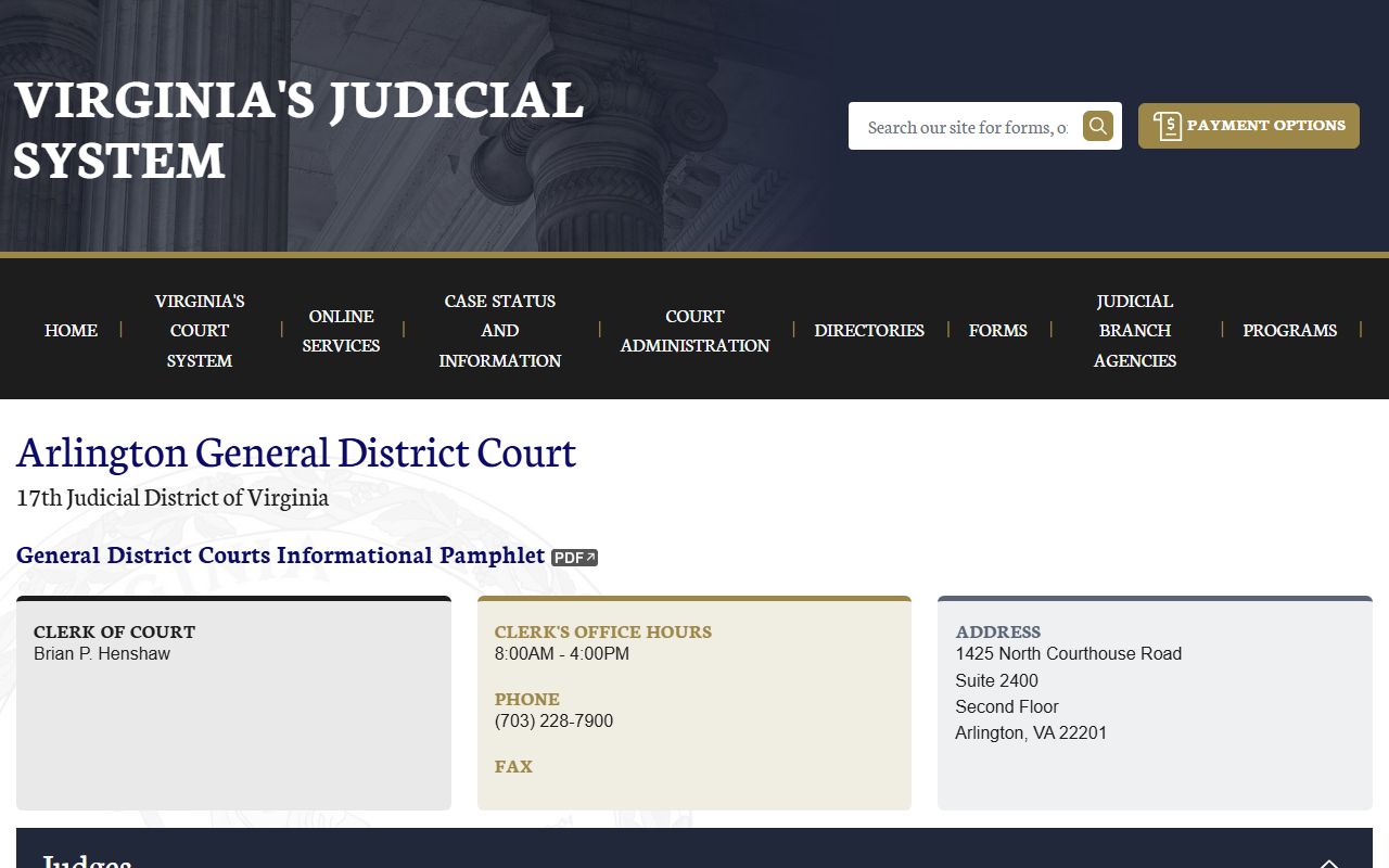 Arlington County criminal history - General District Court page on vacourts.gov