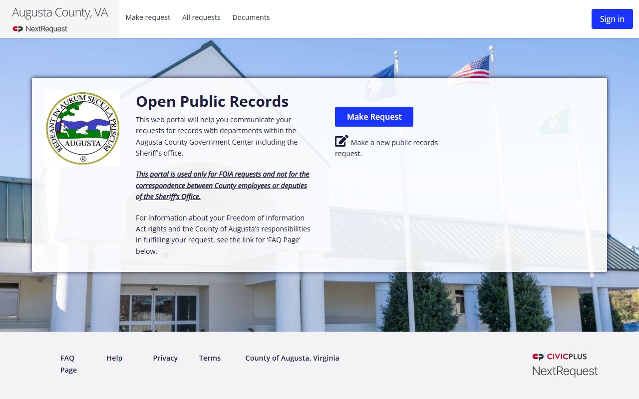 Augusta County records request portal for criminal history and public records