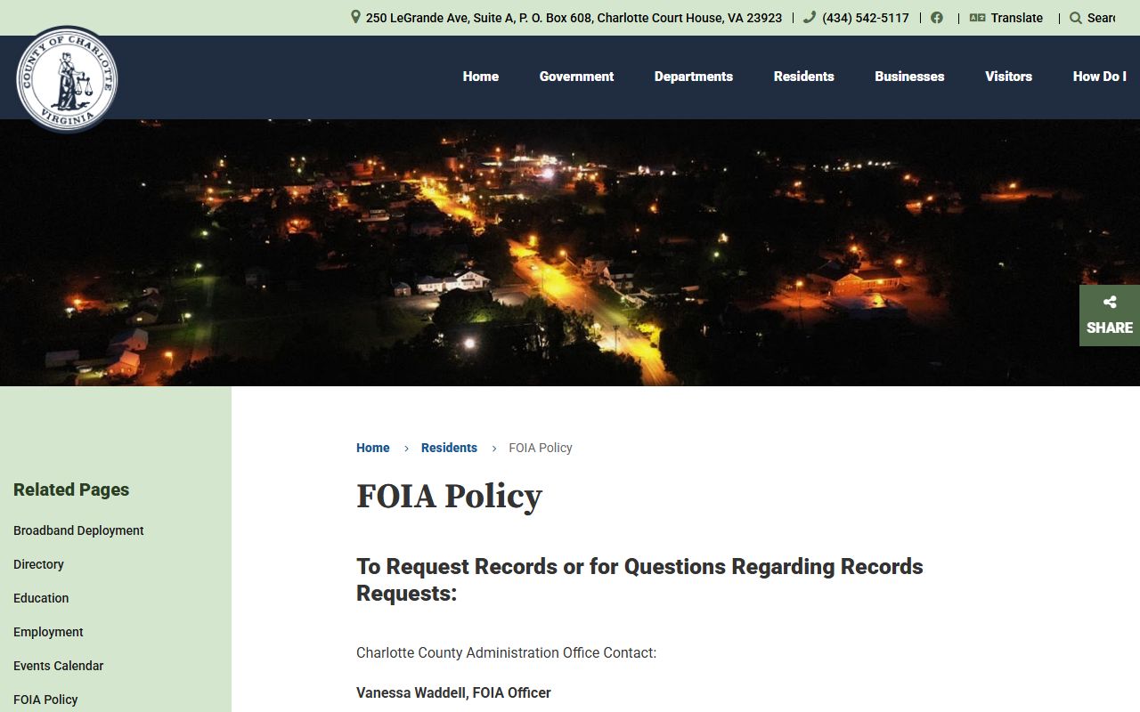 Charlotte County FOIA policy for criminal history records