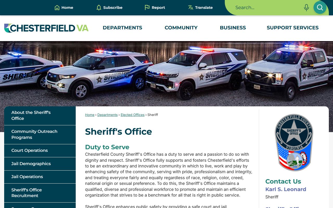 Chesterfield County Sheriff's Office criminal records and arrest information