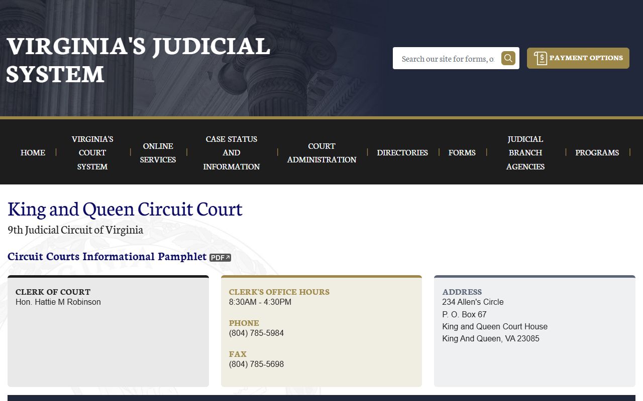 King and Queen County criminal history - Circuit Court page