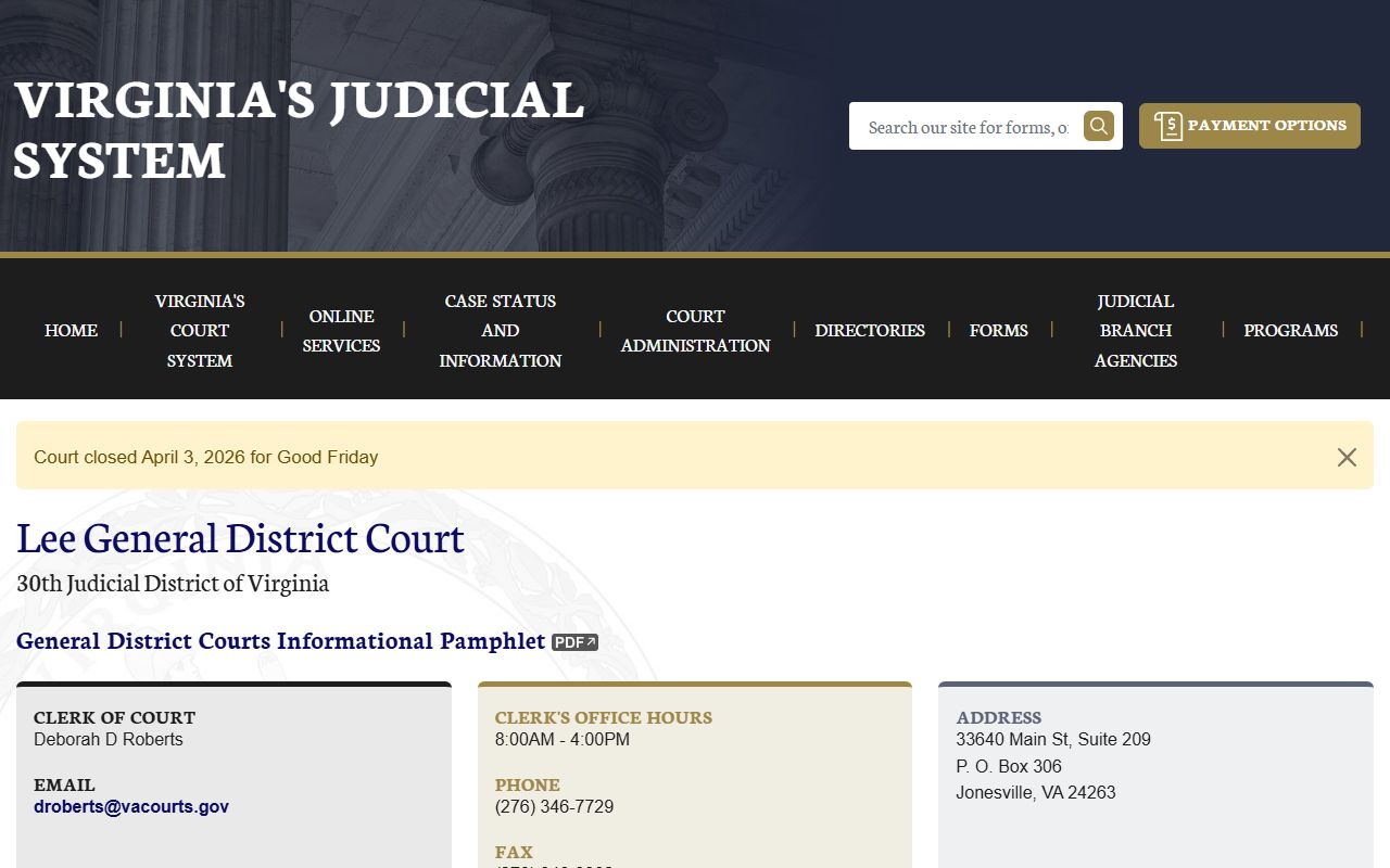 Lee County criminal history - General District Court page