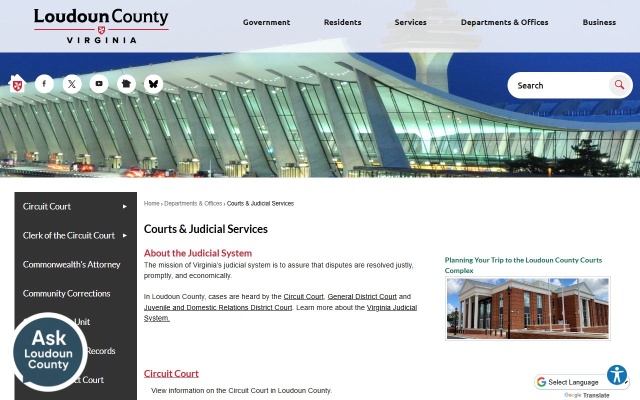 Loudoun County criminal history - courts and judicial services page