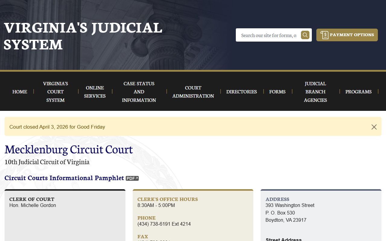Mecklenburg County Circuit Court criminal history records