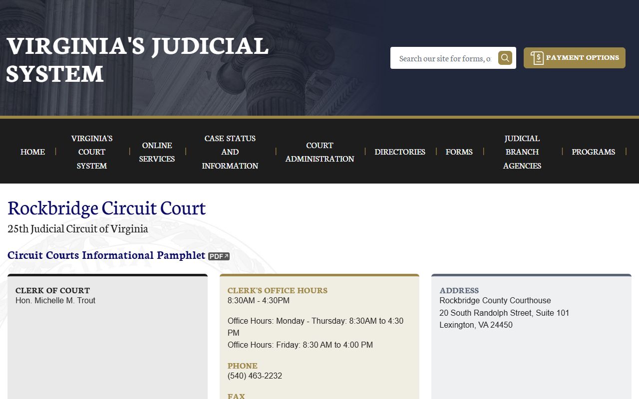 Rockbridge County Circuit Court on Virginia Judiciary website showing criminal history records