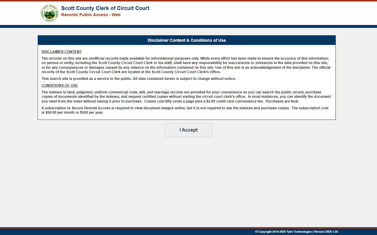 Scott County web portal for criminal record searches