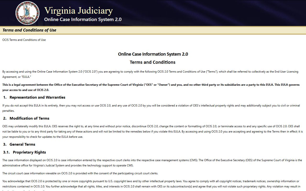 Online Case Information System statewide search for Virginia criminal history records